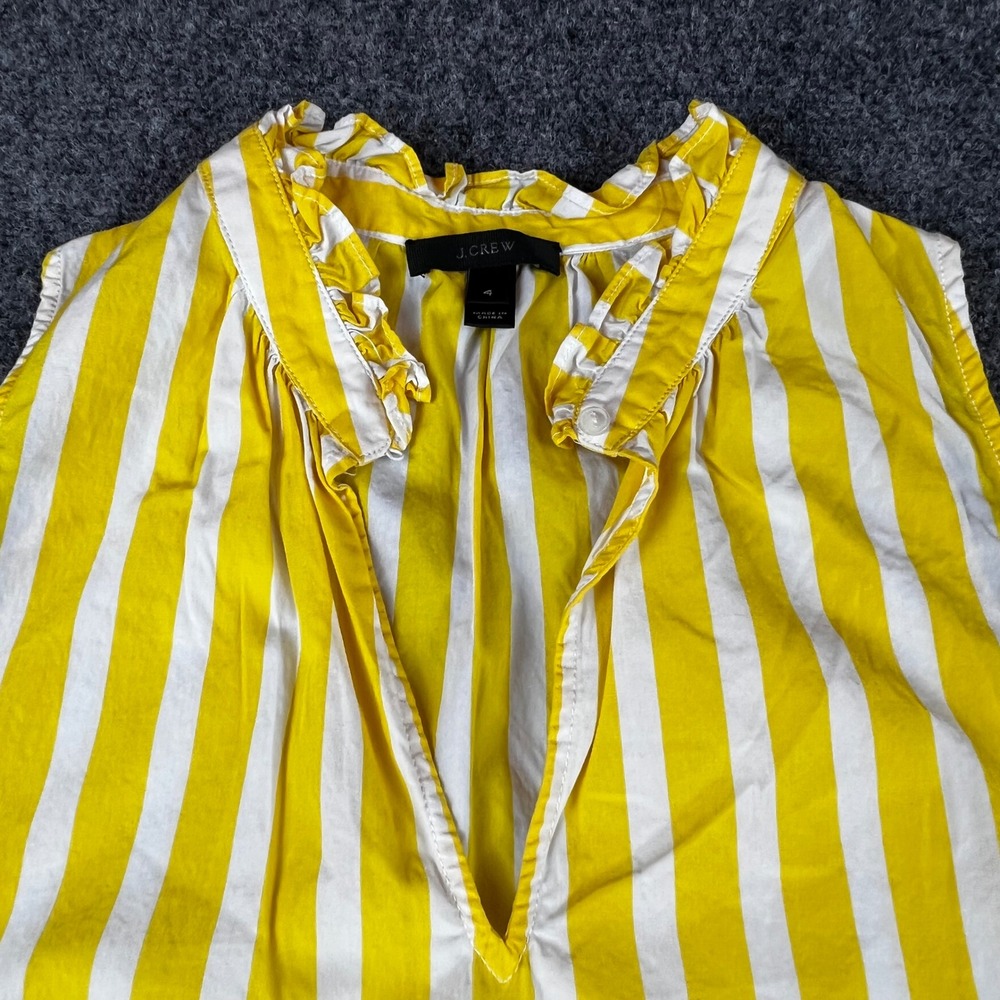 J.Crew Womens Yellow White Striped Ruffle Neck Sleeveless Cotton Blouse Size 4